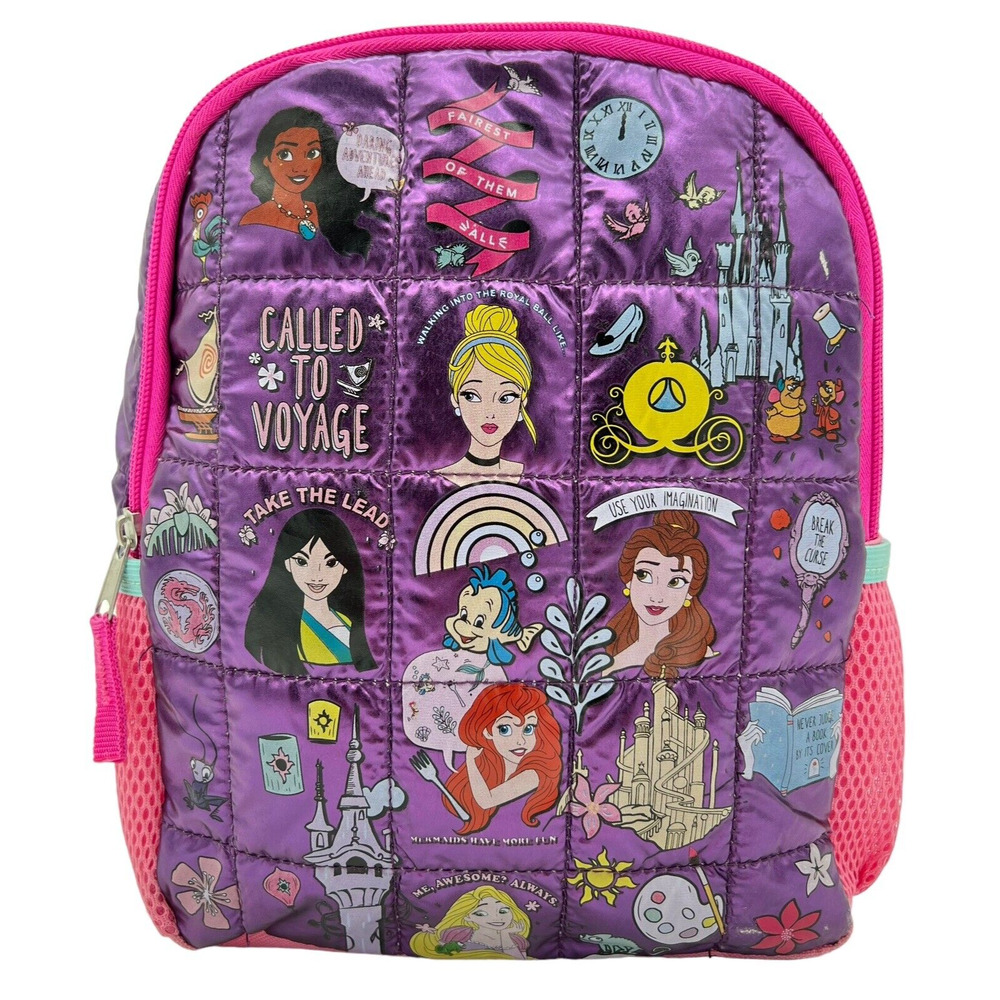 Bio World Disney Princesses Mini Backpack Quilted Squares Purple Pink RARE